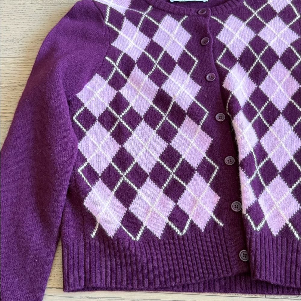 Zara Burgundy Argyle Cardigan Sweater